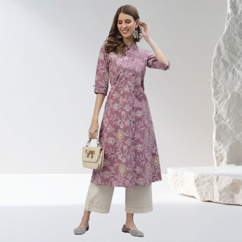 Women's Floral Print Rayon A-Line Kurta